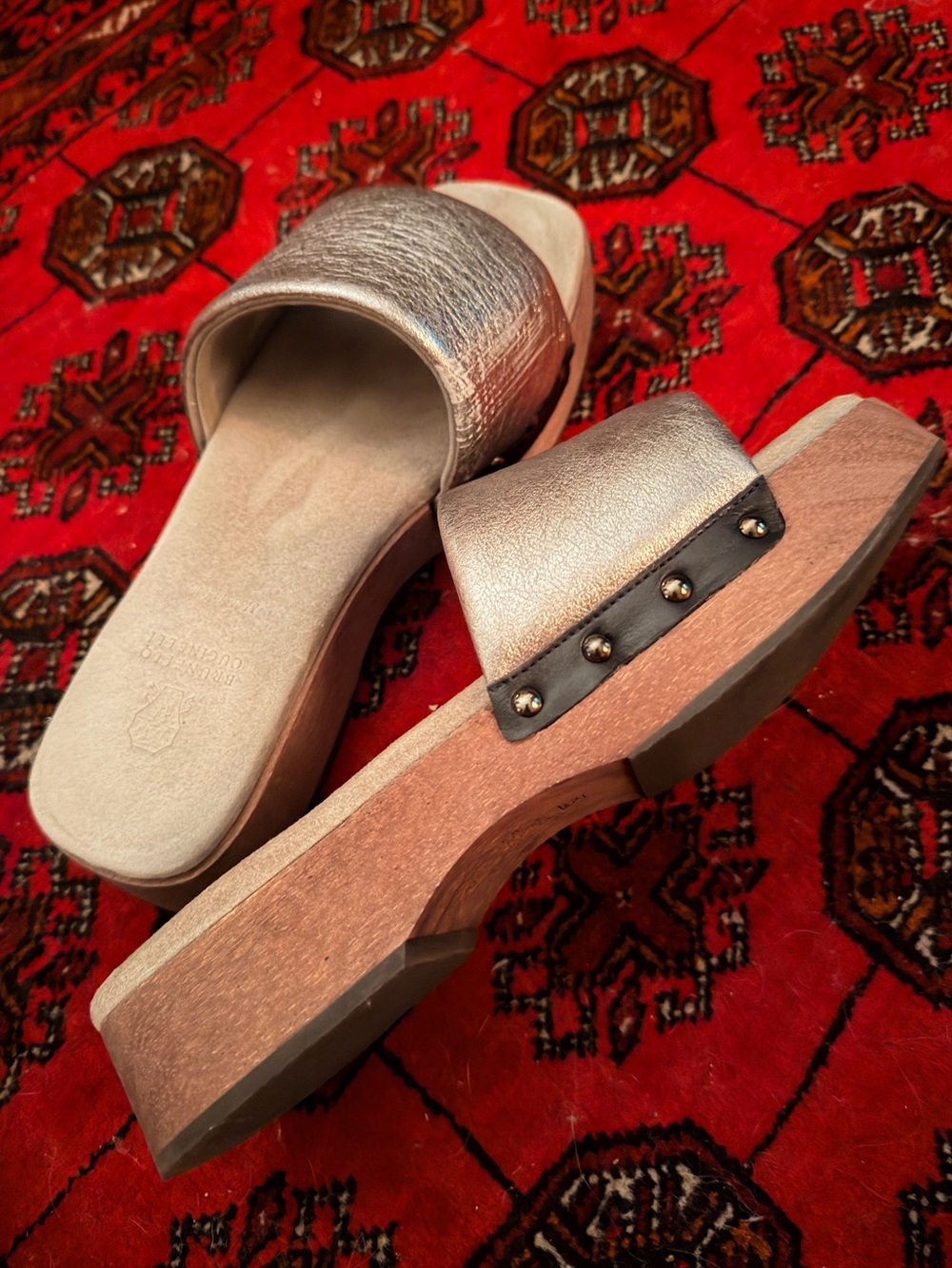 Brunello Cucinelli Metallic Champagne Slide Clogs